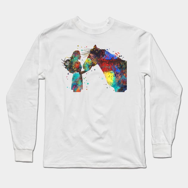 Girl with horse Long Sleeve T-Shirt by RosaliArt